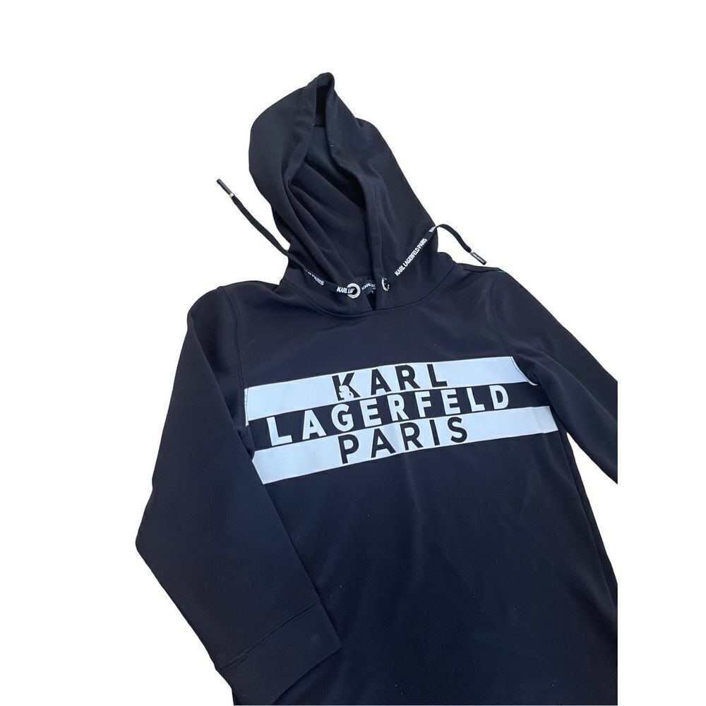 Karl Lagerfeld Paris Mens Black Pullover Graphic Hoodie Sweatshirt Size XS